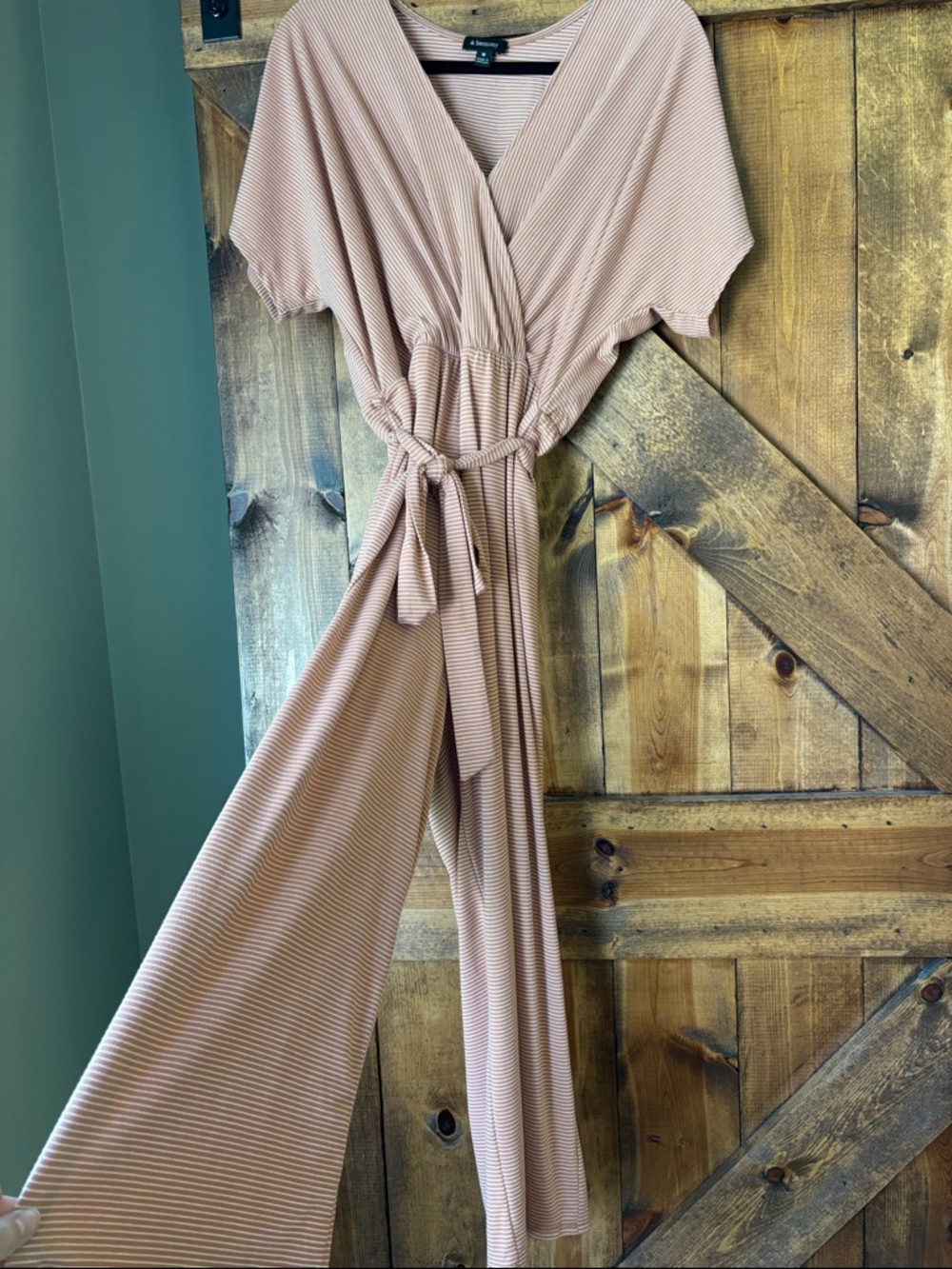Ribbed Blush Pink Wrap Jumpsuit with Self-Tie Waist